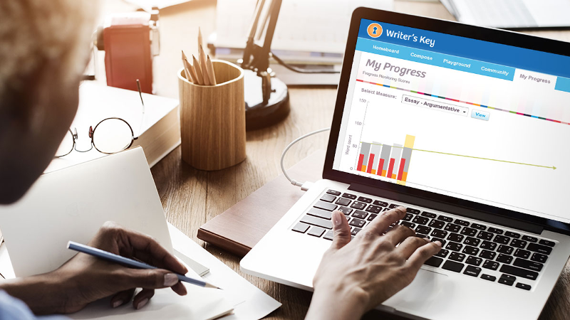 Teacher viewing Writer's Key progress monitoring screen.